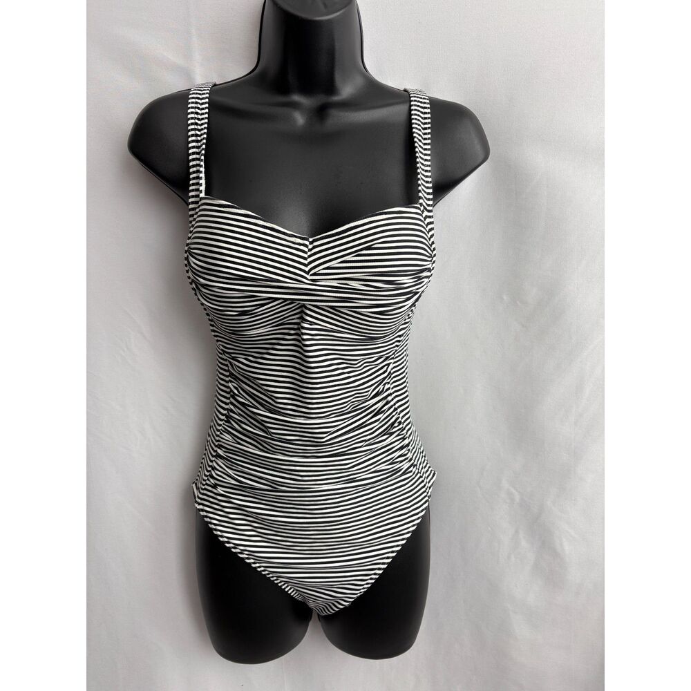 Bond-Eye Australia black and white striped one piece bathing suit size 6 pinup
